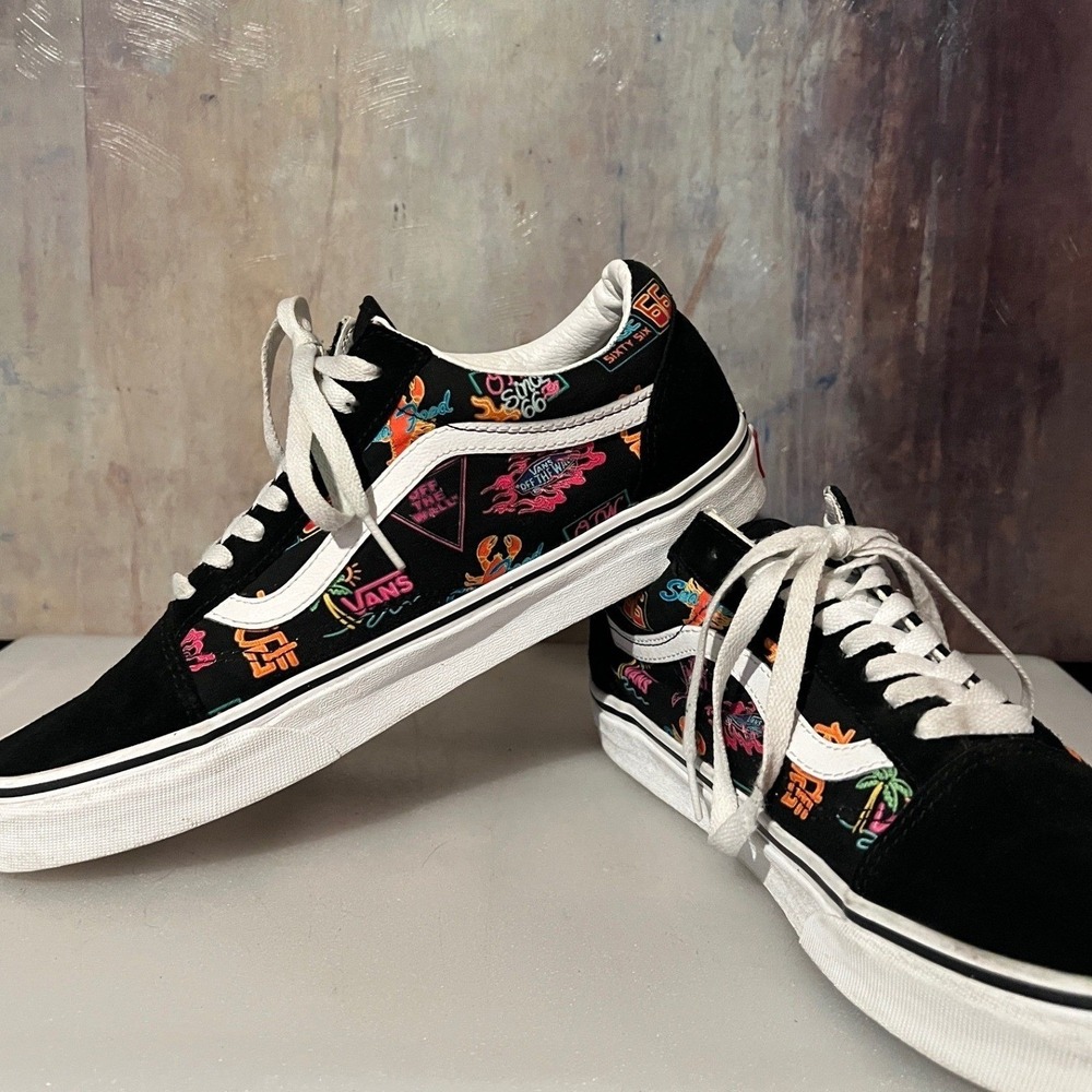 Vans Old Skool Shoes Men 10 Black Excellent Neon Sign All Over Print VN0A38G19M0